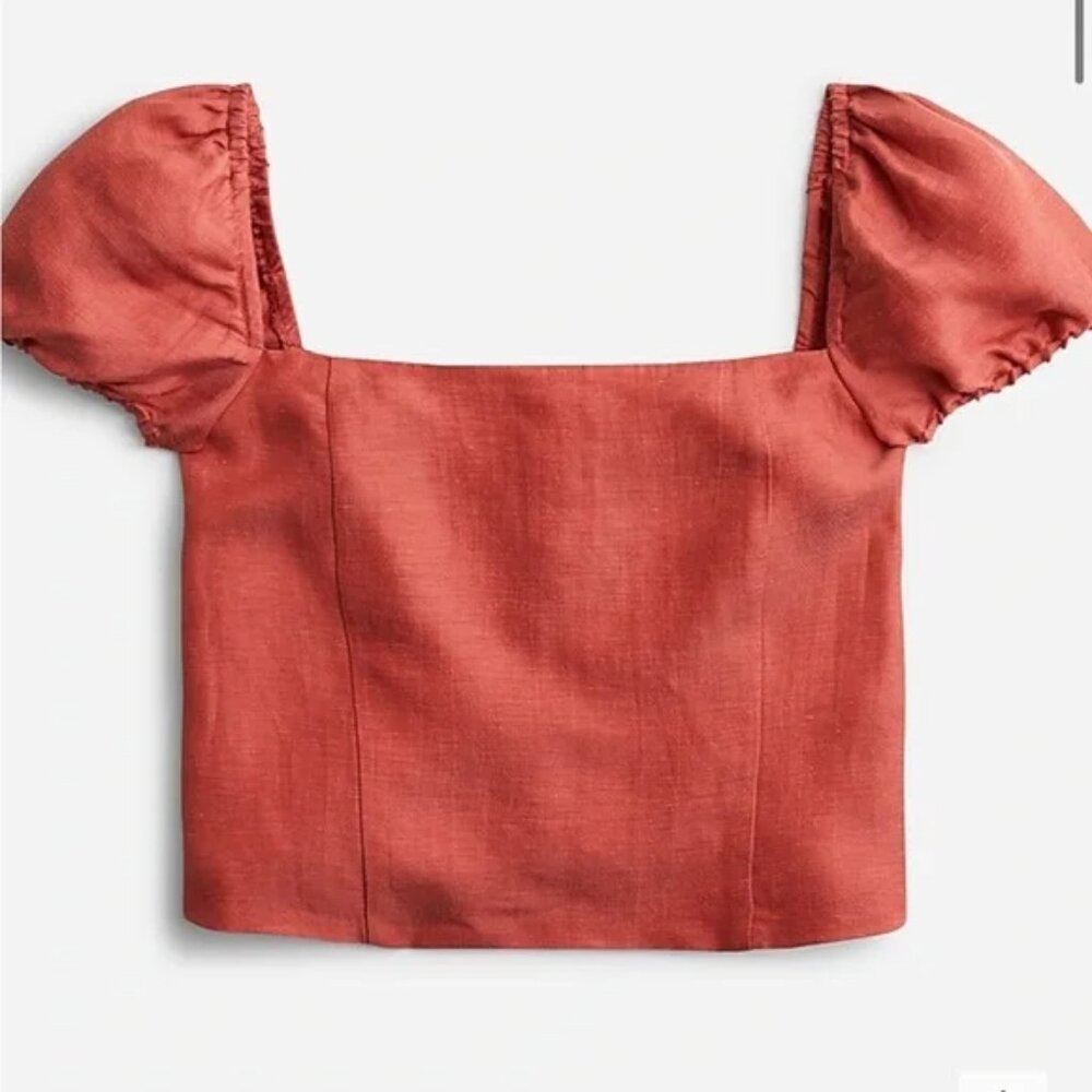 J Crew - Squareneck Linen Cupro Blend Top - Burnt Red - XXS
